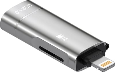 8-Pin naar USB 3.0 + Micro SD (TF) kaartlezer adapter kabel - geschikt voor Telefoon en Laptop - geschikt voor Lightning - zilver