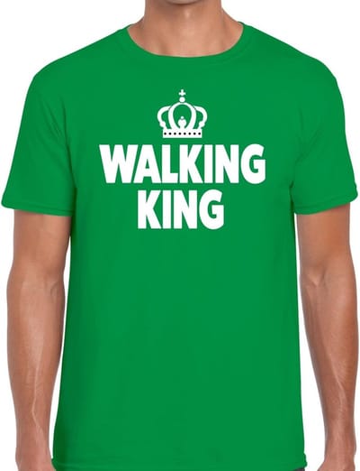 Walking King t-shirt groen heren - feest shirts heren - wandel/avondvierdaagse kleding S