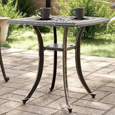 Gegoten Aluminium Tafel - Terrastafel Balkontafel - Buiten Ontspannen - Met Parasolgat - 53 x 53 cm - Bronskleurig