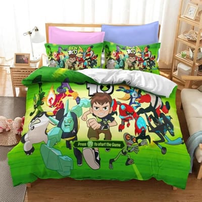 Ben Alien Force Dekbedovertrek met Kussensloop 3D Cartoon Print Decoratie Comfort Pakket Tieners & Kinderen Zacht en Ademend Beddengoed 135x200cm