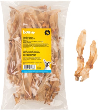 Boomy - Konijnenoren zonder vacht – Gedroogde hondensnacks – 100% natuurlijk en glutenvrije hondensnoepjes - 500g