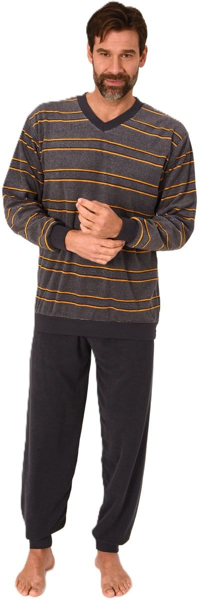 Heren pyjama in badstof met manchetten in een stijlvolle blokstreep-look - ook in oversize
