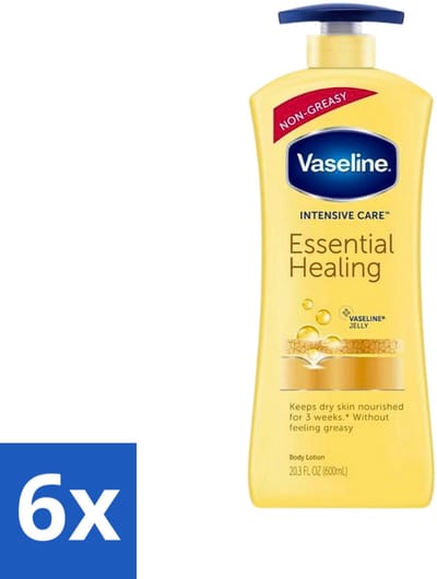 6 x Vaseline - Essential Healing - Body Lotion - Intensief Voedend - 600 ml - Huidverzorging - Hydratatie - Droge Huid - Herstel - Bodymilk