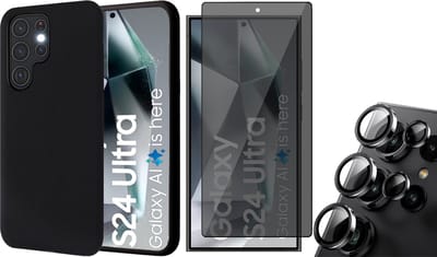 Hoesje geschikt voor Samsung Galaxy S24 Ultra - Privacy Screenprotector Volledig Dekkend Glas & Camera Protector - Mat Back Case Zwart