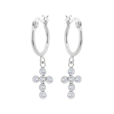 WeLoveSilver - oorringen - 925 zilver - met kristallen kruis