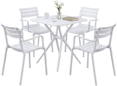 CLP Avena tuinmeubelset - 4 stapelstoelen - vierkante eettafel 72x72cm - weerbestendige balkonset - voor terras en tuin - wit