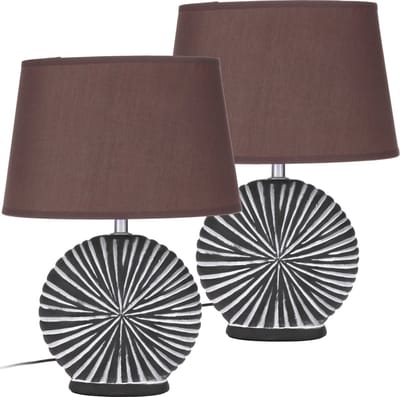 BRUBAKER Set van 2 Tafellampen - Bedlampjes - Decoratieve Keramische voeten - Matte afwerking, 36 cm - Bruin