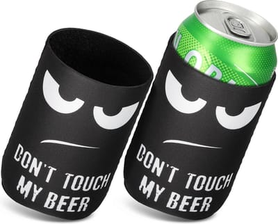 kwmobile 2x 330ml / 355ml Blik blikjeskoeler - Voor bier- en frisdrankblikjes - Koeler in wit / zwart - 6,5 x 10 cm - Don't Touch my Beer design