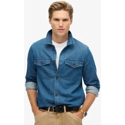 Superdry - The Merchant Store - Indigo overshirt - Heren - Lange mouwen shirts