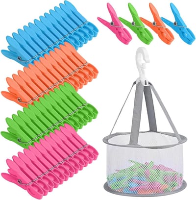 Wasknijpers Set - Kledingklemmen Mand - Kleding Drogen - Windbestendig Antislip - 48 Stuks - Multicolor