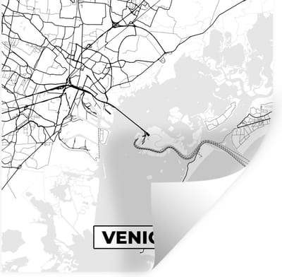 Muurstickers - Sticker Folie - Venetië - Stadskaart - Plattegrond - Zwart Wit - Kaart - 100x100 cm - Plakfolie - Muurstickers Kinderkamer - Zelfklevend Behang XXL - Zelfklevend behangpapier - Stickerfolie