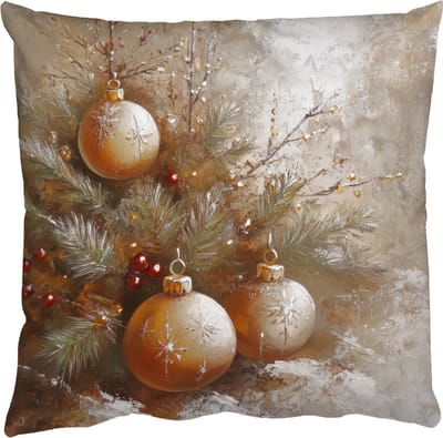 Sierkussens - Kussentjes Woonkamer - 50x50 cm - Kerst - Kerstballen - Beige - Goud - Kerstdecoratie voor binnen - Kerstversiering woonkamer decoratie - Kerstmis versiering in huis - Christmas decorations - Kerstaccessoires