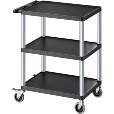 VEVOR Gereedschapswagen, draagvermogen 136 kg, werkplaatswagen, multifunctionele wagen van kunststof met drie schappen en 360° zwenkwielen (2 met remmen), geschikt voor magazijn, garage en schoonmaak, 695x460x825 mm