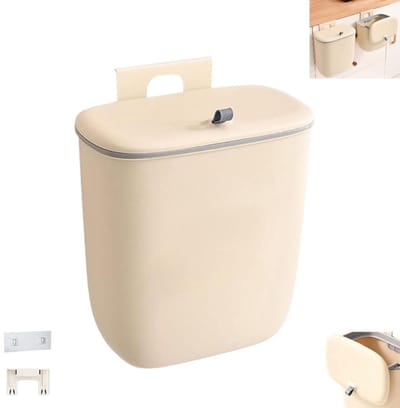 1 stuk - Afvalbak - Keukenafvalbak - Wandmontage - Met deksel - Afgesloten compostbak voor binnengebruik - Geschikt voor het verzamelen van afval uit de keuken, slaapkamer en badkamer - 12 L - Beige