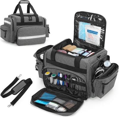 Damero Emergency Medical Trauma Bag - Grote Professionele Eerste Responder Tas met Meerdere Zakken voor Medische Benodigdheden, Grijs