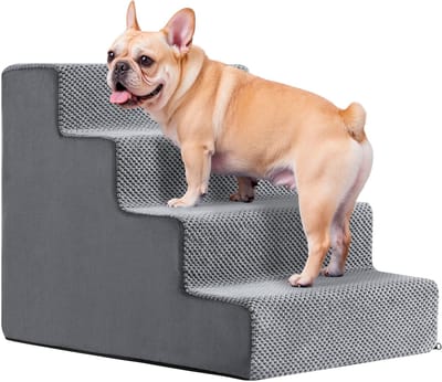 ACAZA Hondentrap - Kattentrap - 60x45x40 cm - Grijs - 4 Treden - Anti-Slip - Hondentrapje voor Honden
