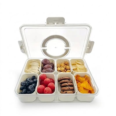 LifeLux Snackbox / Lunchbox met vakjes & Handvat – 8 Compartimenten snackdoosjes + 2 Bestekvakjes (Niet voor vaatwasser) - Picknick box volwassenen kinderen