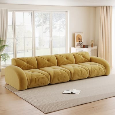 REDOM - Modulaire 4-zits Frameloze Bank - Moderne loungebank voor woonkamer - Chenille - Geel - 358 x 95 x 76 cm