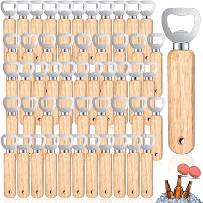 Houten Flessenopener met Handvat voor Bier - Draagbare, Gepersonaliseerde Flessenopener voor Thuis, Keuken en Bar - 60 Stuks