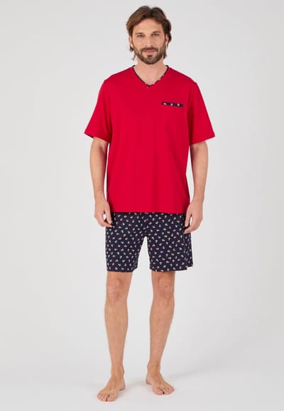 Damart - Pyjamashort van puur gekamd katoen. - Heren - Rood - S