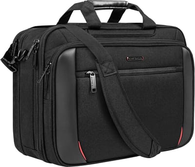 EMPSIGN Laptoptas 17,3 inch laptop aktetas voor mannen uitbreidbare waterafstotende schoudertas laptoptas computertas voor werk zaken, zwart