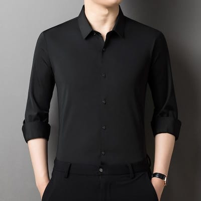 Lente Nieuwe Heren Overhemden Jeugd Mode Zakelijk Casual Tops Onderhemden Slim Lang Mouw Overhemden voor Heren XXXXL black