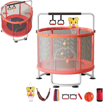 Kinderen Trampoline - Peuter Trampoline Baby Trampoline - Actief Spelen Binnen - Met Veiligheidsnet - 60 Inch - Rood
