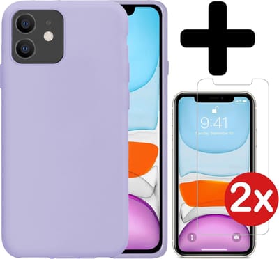 Hoesje - Met 2x Screenprotector - Geschikt voor Apple iPhone 11 - Sterk & Shockproof - Telefoon Hoes - Back Cover - Siliconen Case - Telefoonhoes - Lila