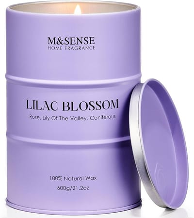 M&SENSE Lilac Blossom Soy Candles for Home Scented, 600g 120 Hour Long Burning Aromatherapy Candle for Stress Relief Meditation Yoga Relaxing SPA, Housewarming Gifts for Women