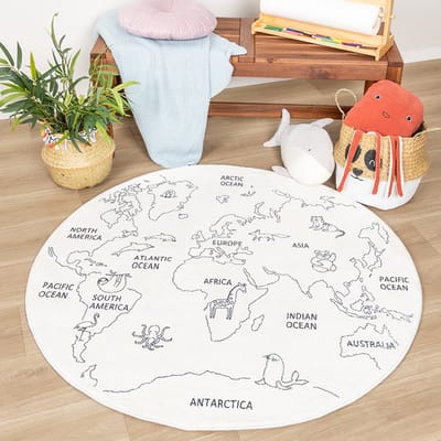 Little Olly Rond kindervloerkleed - Globe Crème - Ø 120cm