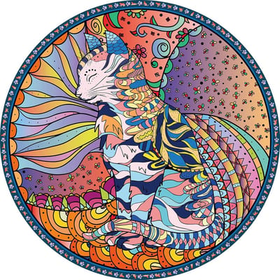 Dierenpuzzel Kat - Legpuzzel Mandala - Ontspanning Thuis - 1000 Stukjes - 67.6 cm Diameter - Kleurrijk
