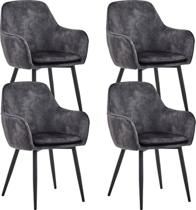 Colenis® - Levan eetkamerstoel - Set Van 4 - Donkergrijs - Adoré Velvet - Industrieel - Met armleuning
