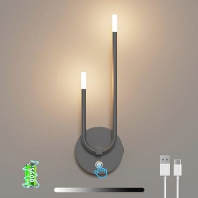 Draadloze moderne wandlamp voor binnen, antraciet, touch bediening, 5500 mAh, warmwit verlichting voor slaapkamer, woonkamer, hal
