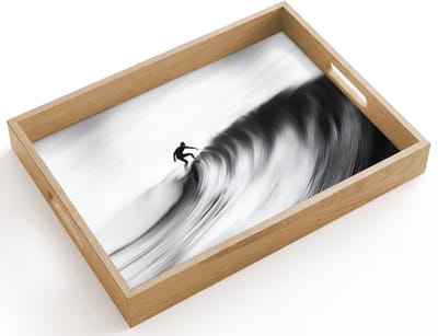 Dienblad hout 40x30 cm - Schootdienblad - Surfer - Golf - Vervaagd - Zwart - Borrelplank rechthoek - Plateau dienbladen
