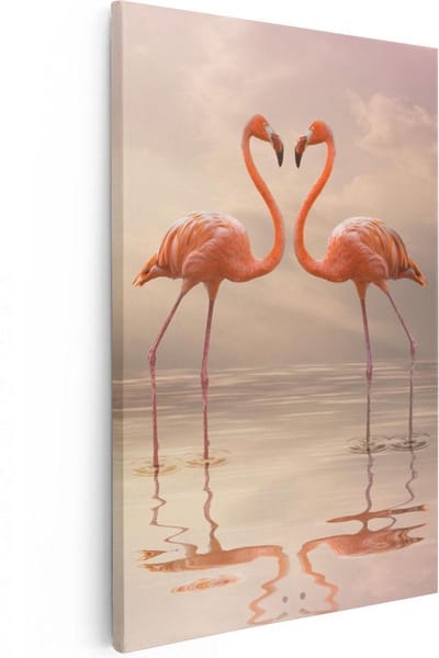 Artaza Canvas Schilderij Vogels - 20x30 cm - Klein - Wanddecoratie Flamingo - Muurdecoratie Dieren - Schilderijen Op Canvas Water