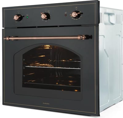 Klarstein Inbouwoven Vilhelmine Elektrobackofen, 59 Liter volume, vintage design, 4 bedrijfsfuncties, boven onderwarmte, gaartijd Timer, rvs, zwart kupfer - 59 cm - voor Keuken - Energiezuinig - Inbouw Bakoven - Built-in Oven