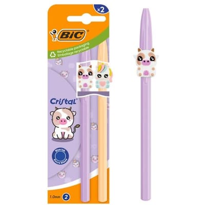 BIC balpen Cristal Pastel F, 0,32 mm, pastellkleuren met motieven, 2 stuks