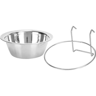 Huisdier Hond Kat Roestvrij Staal Hangend Type Voerbak Duurzaam Water Voedsel Pot Hangend aan Kooi met Vastzetting white