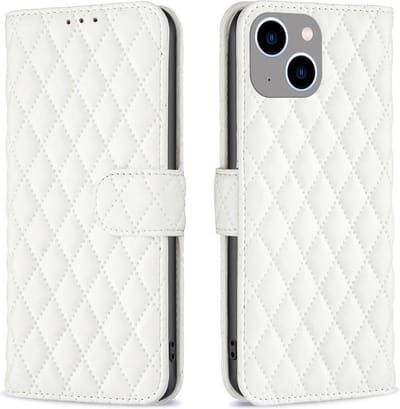 BINFEN Hoesje - Geschikt voor iPhone 15 Hoesje - BINFEN Rhombus Book Case - Wit