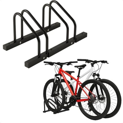 Lomera Fietsenrek Voor 2 Fietsen - Metaal Materiaal - Zwart Glanzend - Fietsenstalling - Ruimtebesparend Ontwerp - Extra Brede Beugels - Fietsbanden Tot - Fietsenrek Stevig Fietsenrek