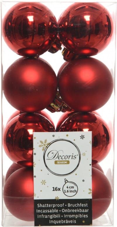 Decoris kerstballen - 16 stuks - 4cm - kunststof