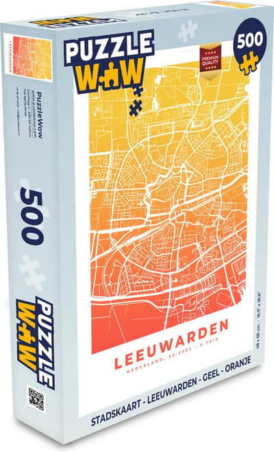 Puzzel Stadskaart - Leeuwarden - Geel - Oranje - Legpuzzel - Puzzel 500 stukjes - Plattegrond