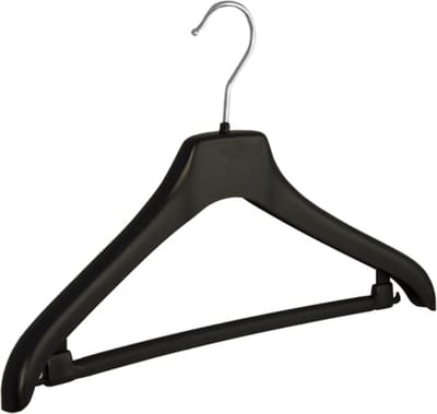 De Kledinghanger Gigant - Mantelhanger - Kostuumhanger - Jassenhanger - Volwassenen - NF38 - 10 Stuks - Kunststof - Zwart - Gebogen Model - Schouderverbreding 2 cm - Broeklat - 38 cm - Kledinghanger - Kleerhanger - NF-Serie (NF38/B_00/10)