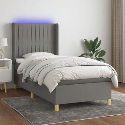 vidaXL - Boxspring - met - matras - en - LED - stof - donkergrijs - 90x200 - cm