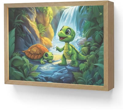 Nachtlampje 40x30 cm - Kinder lamp - Schildpad - Dino - Jungle - Waterval - Tafellamp kinderkamer draadloos - Slaapkamer lampje - Bedlamp kinderen - Kinderlampje - Wandlamp babykamer - Nachtlampjes