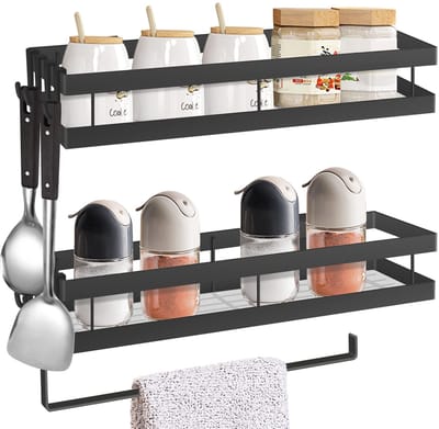 Unyqoos ® Kruidenrek Wandset met Keukenrolhouder en Afneembare Haken voor Keuken en Badkamer