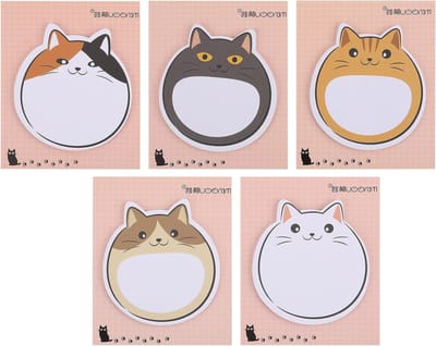 Schattige Kawaii Dieren Sticky Notes, 5-Pack Zelfklevende Memo Pads voor Studenten, Thuis en Kantoor, Perfecte Cadeaus en Organisatiehulpmiddelen