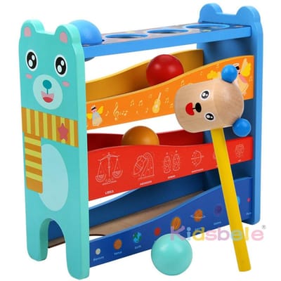 Enfants 4 Pistes Jouet en Bois à Marteler Montessori Pour Enfants Motricité Fine Apprentissage Association de Couleurs Boules à Rouler Jeu de Fête multi