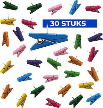 Prikbord Prikkers - Pushpins - Punaises Voor Prikbord Kurk - Decoratie Muur & Wand - Voor Kinderen en Peuters / Volwassenen - Knutselen - Houten - Kleur - 30 stuks