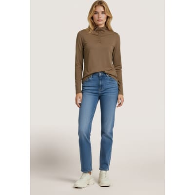 EsQualo Top Smocked Neckline Solid Sj Army Green Maat: S | Longsleeves Outlet | Dames | Bruin